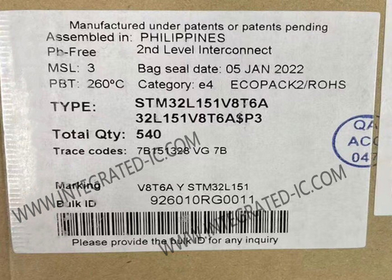 STM32L151V8T6A Μικροελεγκτής MCU 32MHz Μικροελεγκτές μονοπυρηνικών 32-bit LQFP100