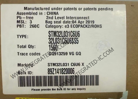 STM32L031C6U6 Μικροελεγκτής MCU 32-bit MCU 32KB Flash ARM Μικροελεγκτές UFQFN48