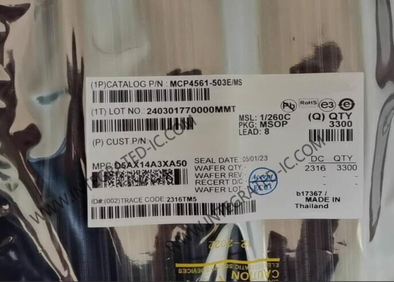 MCP4561-503E/MS Integrated Circuit Chip Ψηφιακοί δυνατομετρητές 8-bit Single Digital POT