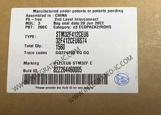 STM32F412CEU6 Μικροελεγκτής MCU 100MHz 32Bit Microcontroller IC UFQFPN48 Ενσωματωμένο MCU