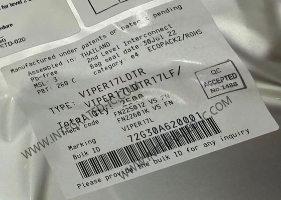 VIPER17LDTR Συμπληρωμένο κύκλωμα Τσιπ Ρυθμιστής εναλλαγής 800V με συχνότητα 60kHz και ισχύ εξόδου 9W για μετατροπείς flyback