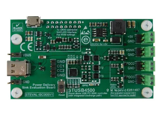 STEVAL-ISC005V1 Embedded Solutions Πίνακας Αξιολόγησης Ενσωματωμένου Ελεγκτή Παροχής Ενέργειας USB STUSB4500