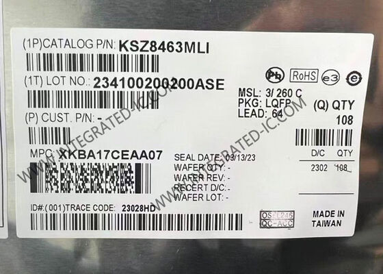 Διακόπτης Ethernet IC KSZ8463MLI-TR Τρεις θύρες Διακόπτης Ethernet με ίνες LQFP64