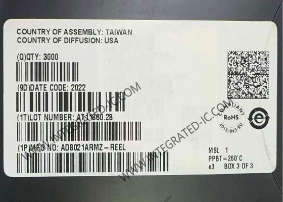 AD8021ARMZ Integrated Circuit Chip Low Noise High Speed Amplifier με εύρος ζώνης αύξησης 1 GHz για συστήματα 16 bit