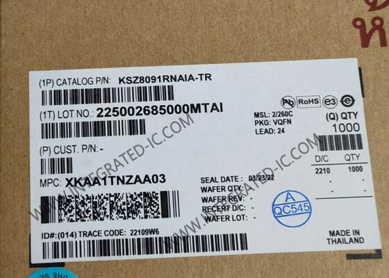 KSZ8091RNAIA Ethernet IC 10/100 Base-T/TX Ethernet πομποδέκτης QFN-24 Ethernet PHYs