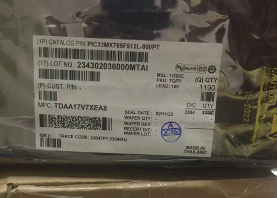512KB τριανταδυάμπιτοι μικροελεγκτές ενιαίος-πυρήνων λάμψης PIC32MX795F512L-80I/PT - MCU 100-TQFP