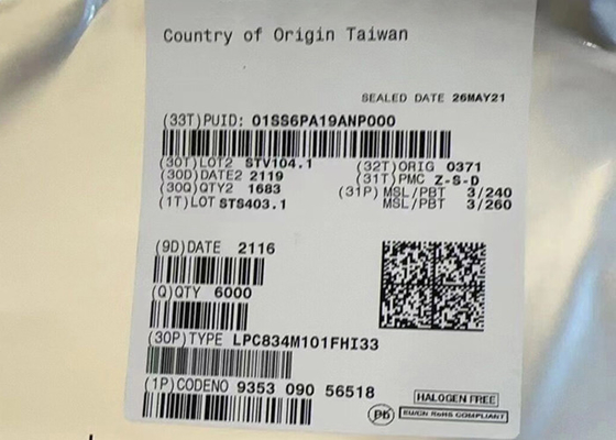 Τριανταδυάμπιτο ολοκληρωμένο κύκλωμα μικροελεγκτών ενιαίος-πυρήνων 30MHz 32KB 32-VFQFN LPC834M101FHI33