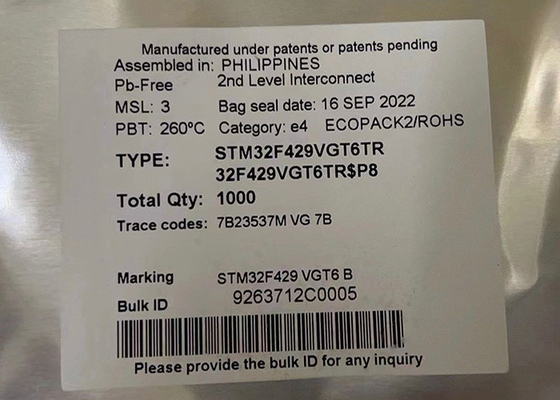 STM32F429VGT6TR 32Bit Μονό πυρήνα μικροελεγκτής IC 100LQFP Integrated Circuit Chip
