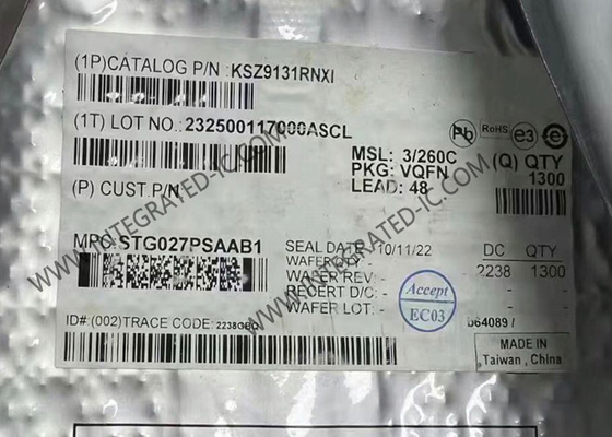 Η επιφάνεια συσκευασίας πομποδεκτών 48-QFN τσιπ KSZ9131RNXI Gigabit Ethernet ολοκληρωμένου κυκλώματος τοποθετεί