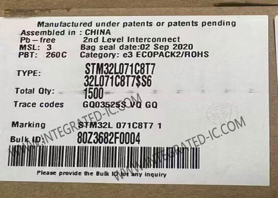 Μικροελεγκτής MCU STM32L071C8T7 Μέχρι 32MHz STM32 Ultra Low Power MCU LQFP-48