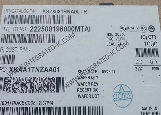 KSZ8081RNAIA Ethernet IC 10/100 Πιστολήπτης φυσικού στρώματος βάσης-T/TX με υποστήριξη RMII
