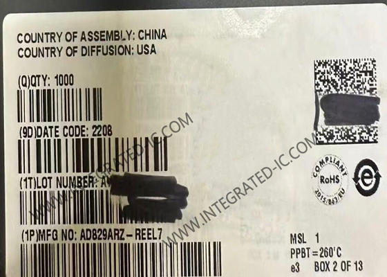 AD829ARZ Συμπληρωμένο κύκλωμα Chip Ενεργειακοί ενισχυτές SOIC8 χαμηλού θορύβου Βίντεο Op Amp