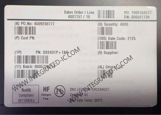 DS2431P 1024-Bit 1-Wire EEPROM Memory IC Chip με πακέτο TSOC-6 και οργάνωση 256 x 4