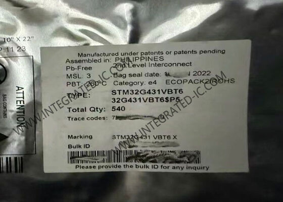 Τριανταδυάμπιτος ενιαίος πυρήνας μικροελεγκτών MCU 100LQFP υψηλής επίδοσης STM32G431VBT6