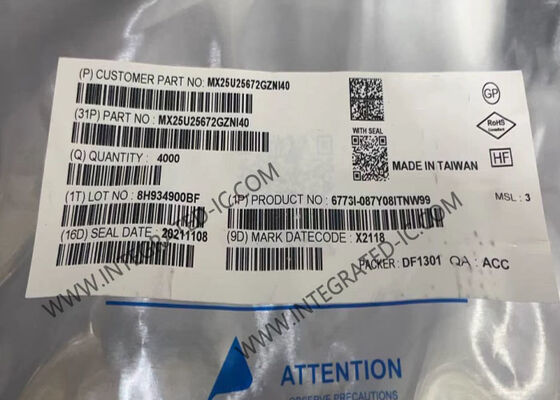 MX25U25672GZNI40 Chip IC μνήμης 256Mbit MXSMIO Serial NOR Flash Memory IC με συσκευασία 8-WSON για βιομηχανικό βαθμό (-40°C έως +85°C)