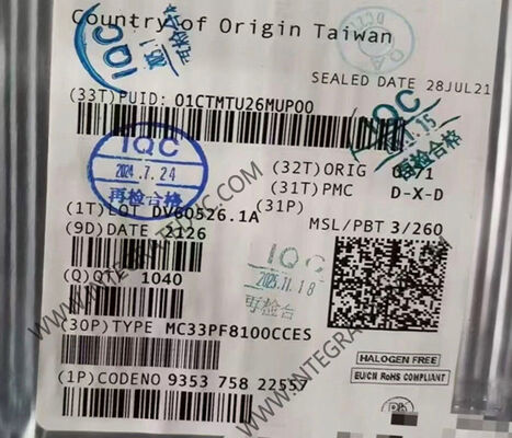 MC33PF8100CCES 12-Κανάλι PMIC Integrated Circuit Chip για εφαρμογές επεξεργασίας υψηλών επιδόσεων με 2.5V ~ 5.5V παροχή