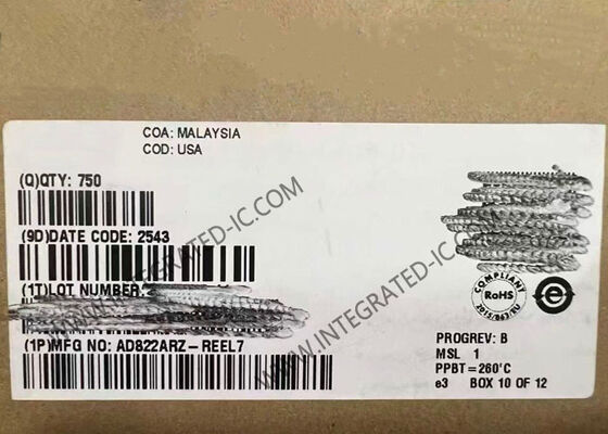 AD822ARZ Διπλός λειτουργικός ενισχυτής χαμηλής ισχύος FET-Εισόδου με έξοδο σιδηροδρομικής μεταφοράς από σιδηροδρομική μεταφορά σε σιδηροδρομική μεταφορά SOIC-8