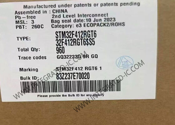 Η επιφάνεια ΛΆΜΨΗΣ 64-LQFP STM32F412RGT6 100MHz 1MB τοποθετεί το ολοκληρωμένο κύκλωμα μικροελεγκτών