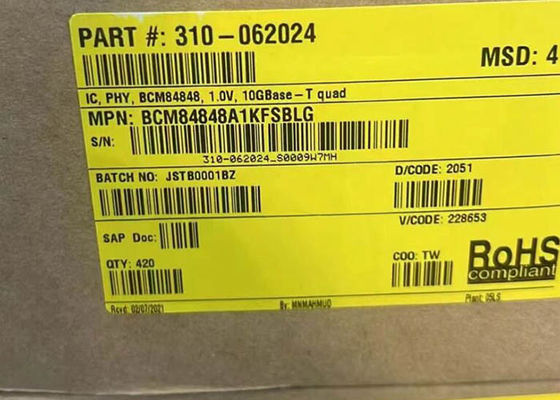 Διασύνδεσμος Ethernet IC BCM84848A1KFSBLG Τέσσερις θύρες 10GBASE-T Πιστολήπτης IC BGA Πακέτο