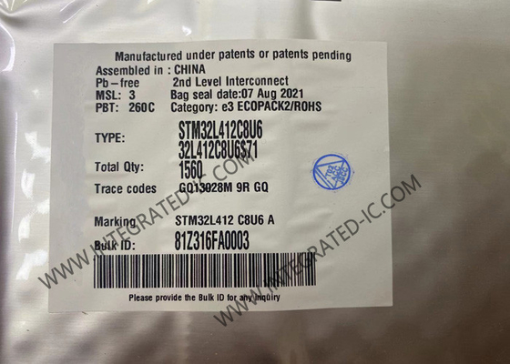 Λάμψη 48-UFQFPN φλοιών M4 RISC 64KB ΒΡΑΧΙΌΝΩΝ μικροελεγκτών MCU STM32L412C8U6 ΒΡΑΧΙΟΝΩΝ