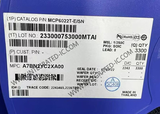 MCP6022T-E/SN Chip ολοκληρωμένου κυκλώματος διπλού καναλιού 10MHz λειτουργικοί ενισχυτές SOIC-8
