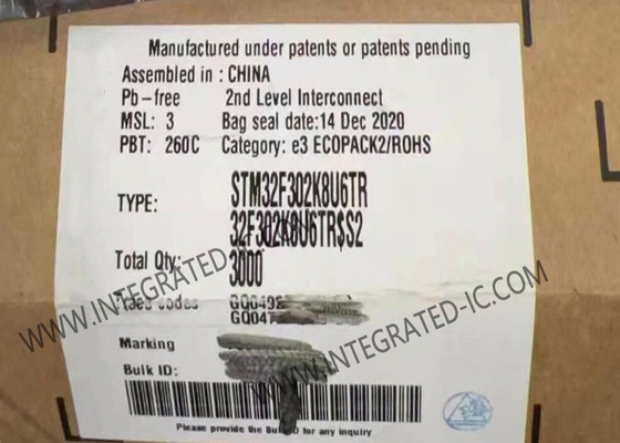 STM32F302K8U6TR Μικροελεγκτής MCU 72MHz Μικροελεγκτές μονοπυρηνικών 32-bit UFQFPN-32