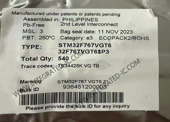 Μικροελεγκτής MCU STM32F767VGT6 32-bit Single-Core 216MHz 1MB Μικροελεγκτής IC