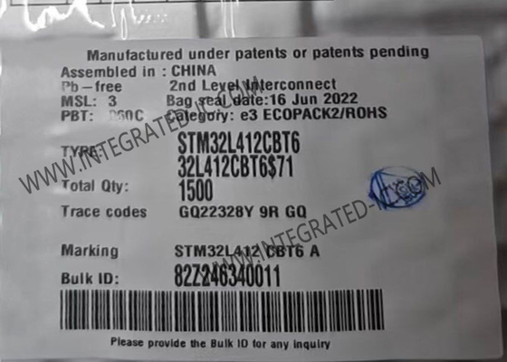 128KB τσιπ LQFP48 μικροελεγκτών μικροελεγκτών MCU STM32L412CBT6 80MHz λάμψης